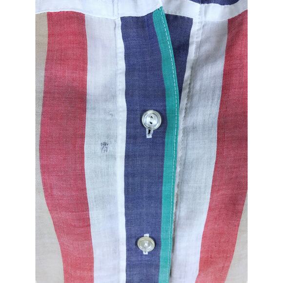 vintage 80s COLORFUL STRIPED Paper Thin BLOUSE soft Large button down shirt top - Picture 10 of 10